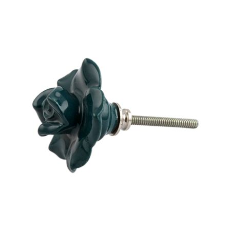 Forest Green Rose Ceramic Dresser Knob